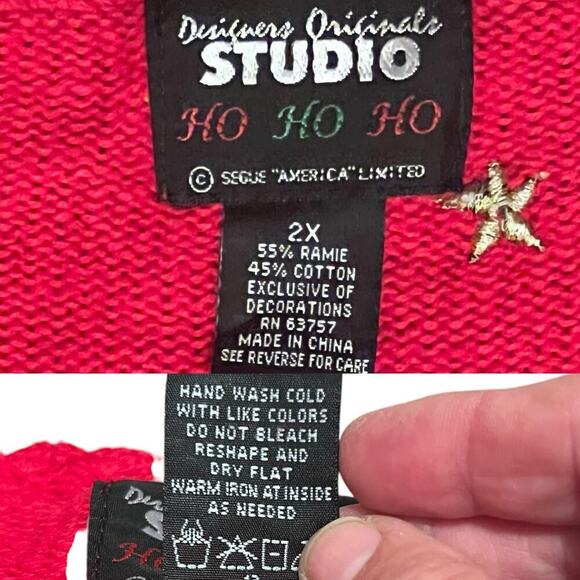 Vintage Designers Original Studio Red Christmas Cardigan Santa Doll 2X - Picture 10 of 10